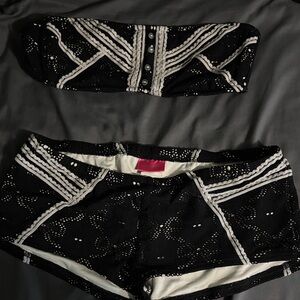 Betsey Johnson Black and White Strapless Two-Piece Swim Set